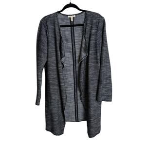 Eileen Fisher Organic Cotton Tweed Open Front Cardigan Raw Edge Trim Small